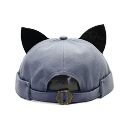 Chic Cat Ears Brimless Cotton Beanie - Unisex Casual Style (Blue-1)