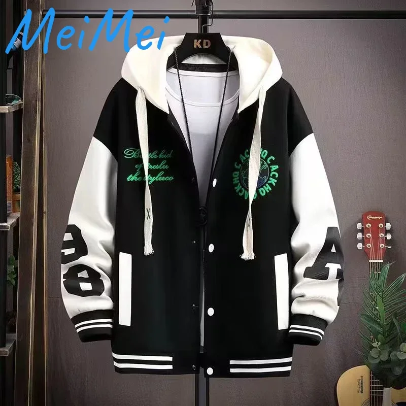 

2024 Stitching Hooded Winter Jacket Men Korean Version All-match Earth Pattern Men Clothing Loose Single-breasted Youth Coats