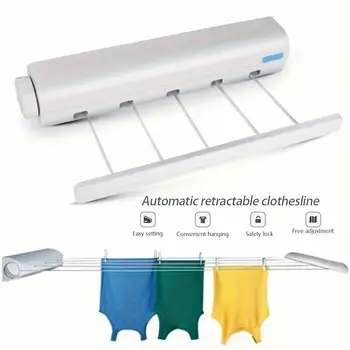 1PCRetractable Invisible Clothesline For Indoor Outdoor Bathroom Bedroom Balcony Living Room Pull Out Clothes Hanger Drying Rack