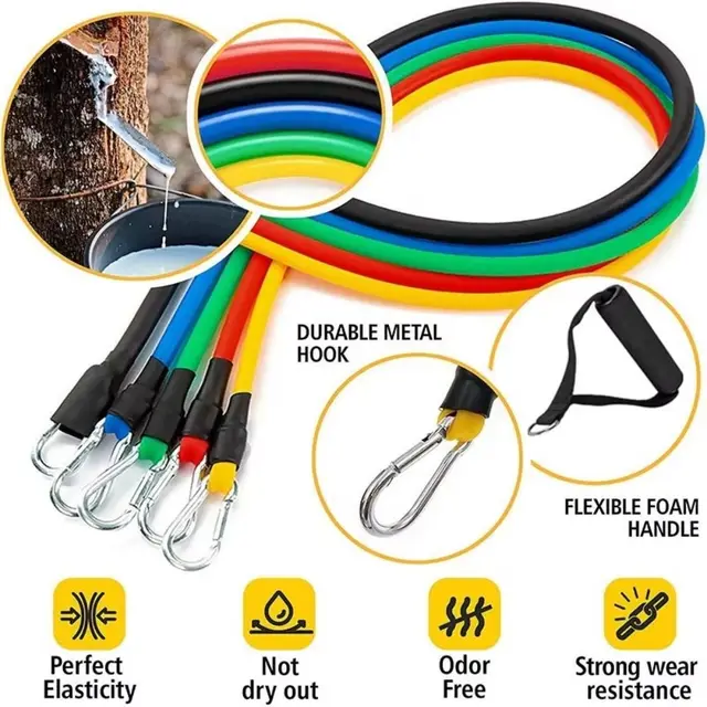 11Pcs/Set Portable TPE Tension Rope Set Anti-Break Durable Resistance Band Set Workout Bands Colorful Elastic Training Band 2