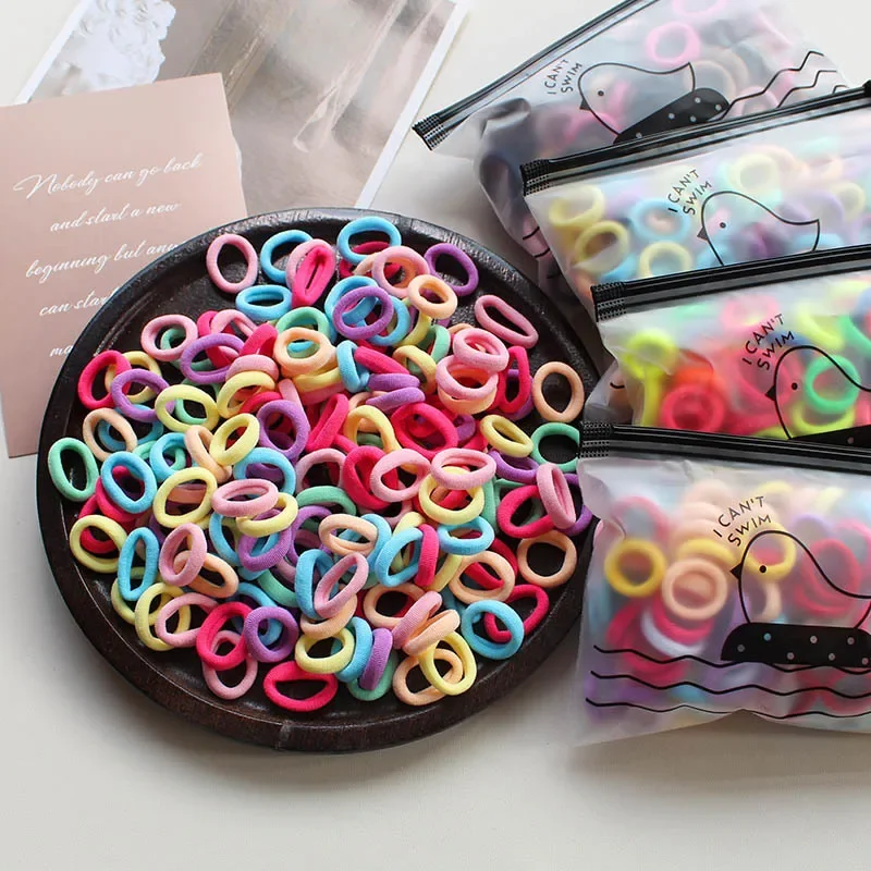 100 Uds. Bandas elásticas para el cabello para niños de 2CM, banda de goma para niñas, lazos para el cabello de nailon, diadema, accesorios para el cabello para bebés