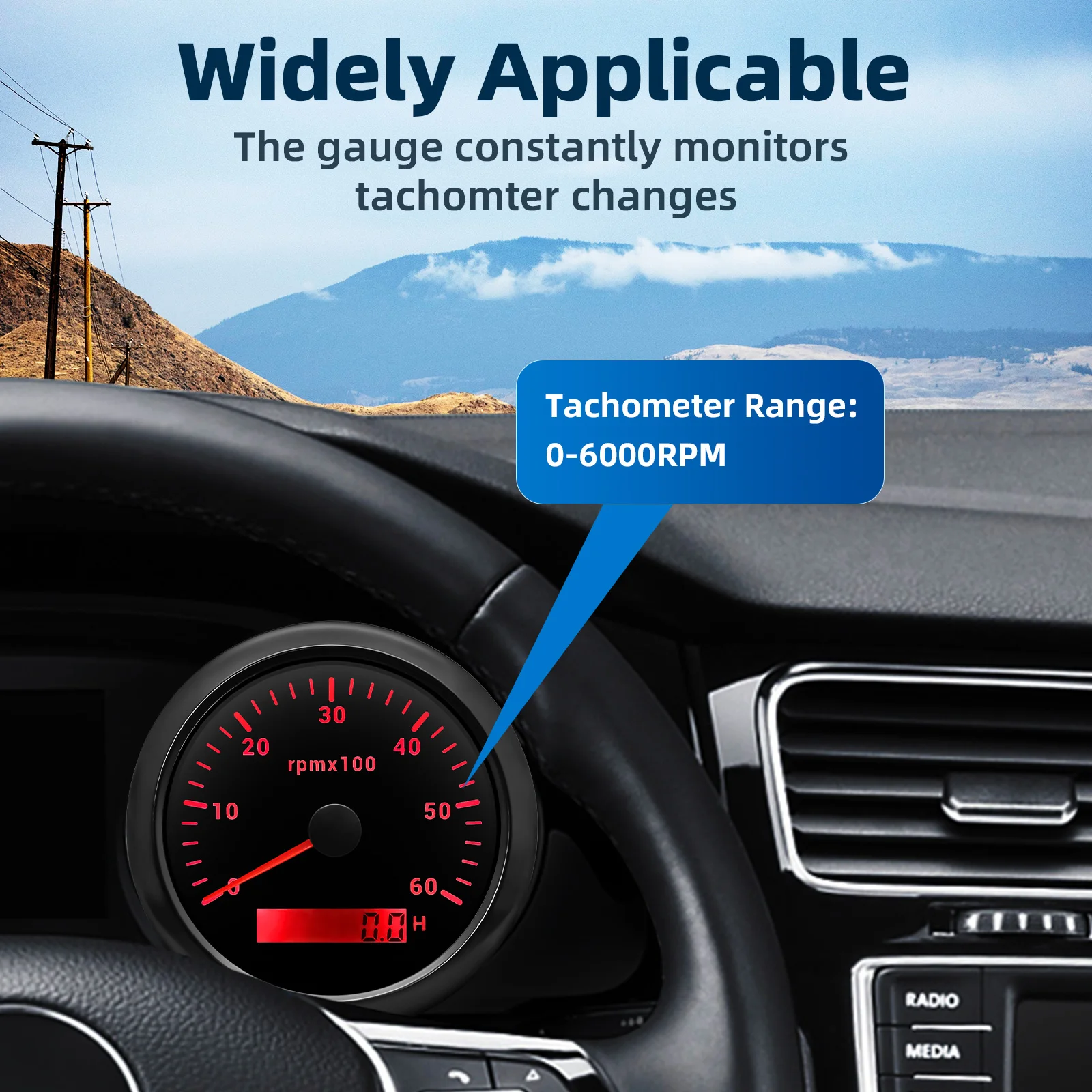 AD 85MM Tachometer with LCD Hour Meter For Marine Boat Car RPM Gauge 0-3000 4000 8000 RPM Meter Tach Sensor 7Colors Backlight engine tachometer,tachometer gauge,tachometer meter