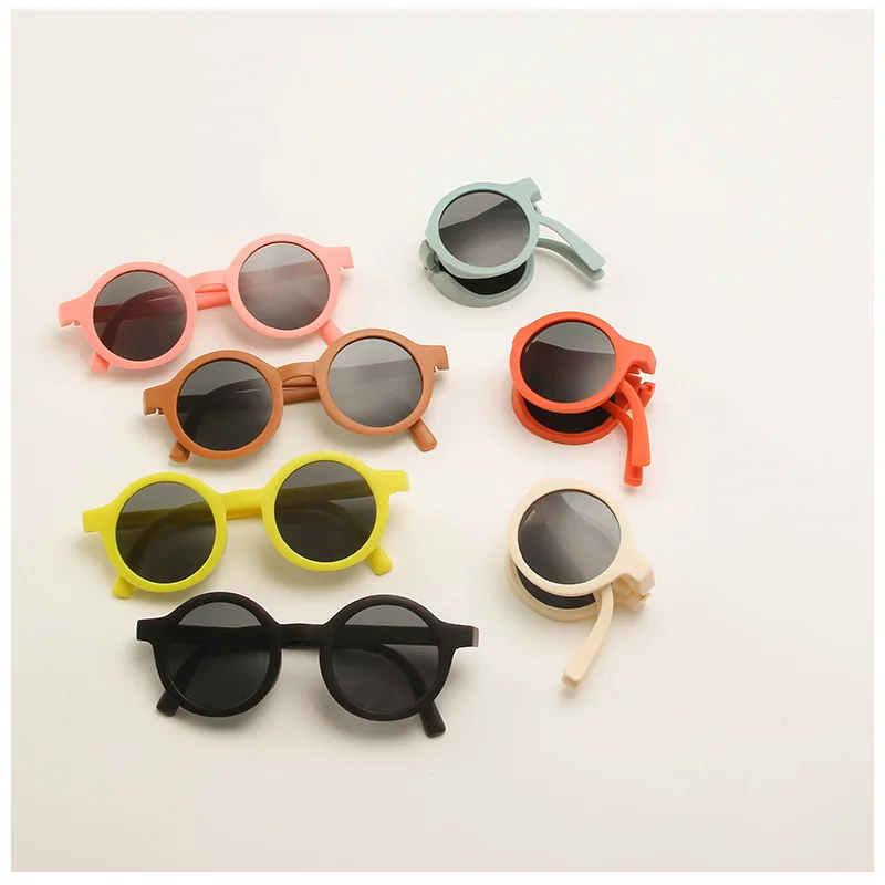 Classic Ins Folding Sunglasses Children Brand Designer Pink Round Frame Sun Glasses Girls Boys Lentes UV400 GAFAS Sol_voghion.com