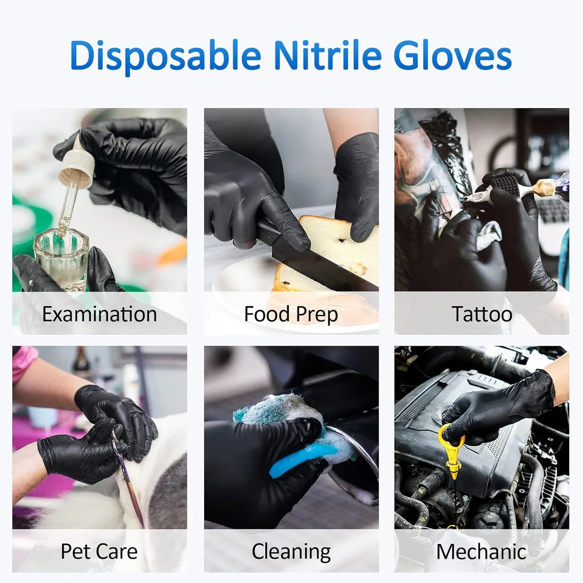 10/50 Pcs Disposable Black Nitrile Gloves Multi-Purpose Latex Free Sterile Medical Cooking Household Simple Clean