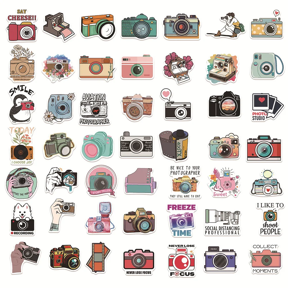 10/30/50pcs Cartoon Fotograf Kamera Aufkleber lustige PVC Aufkleber Spielzeug Geschenk DIY Koffer Laptop Telefon Notebook Aufkleber