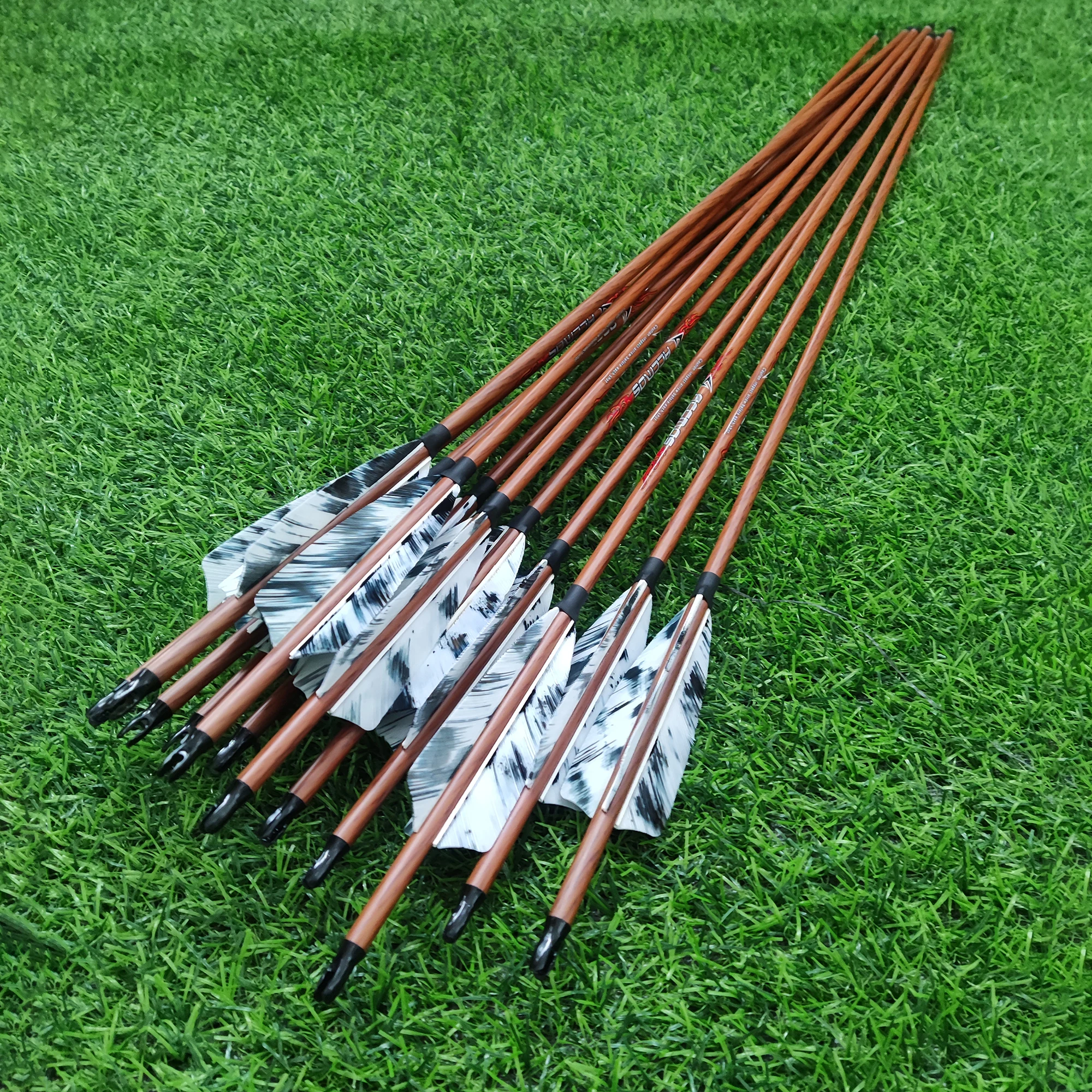 

6/12pc New ID6.2mm Wood Skin Carbon Arrow Spine 350 400 500 600 700 4inch Camo Turkey feathers For Recurve Bow Shooting Hunting