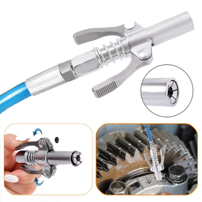 

10000 PSI Grease Gun Coupler High Pressure Dual Handle Grease Nozzle Heavy-Duty Quick Release Grease Tool High Pressure Syringe