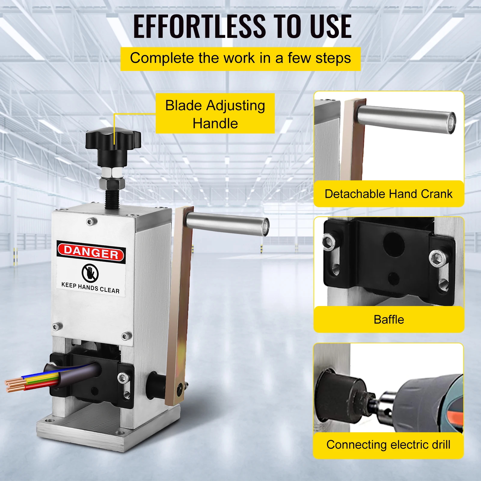VEVOR Manual Wire Stripping Machine 0.06-0.98 inches Hand Crank Cable Stripper Cutter Tool Aluminum for Scrap Copper Recycling 6