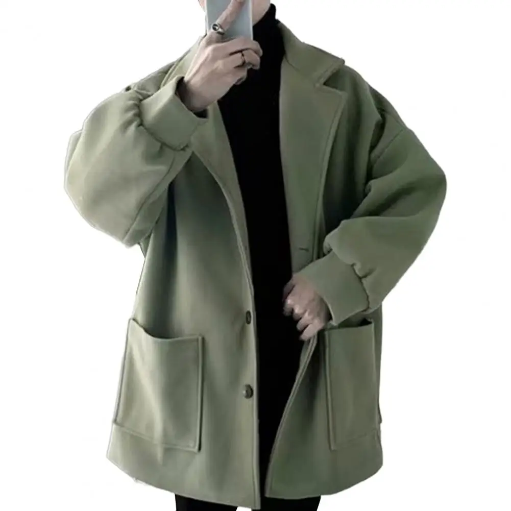 Description Picture 4 of itemMen Solid Color Jacket Casual Pants Windbreaker for Men Men's Mid-length Windproof Trench Coat with Notch Collar for Men