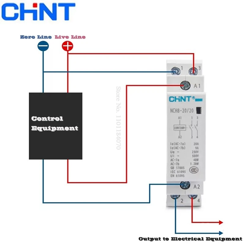 Contator Modular da C.a. para a Casa Chint Nch820 Nch8-25 Trilho do Ruído 2no 2nc 1no 1nc 220v 230v Original