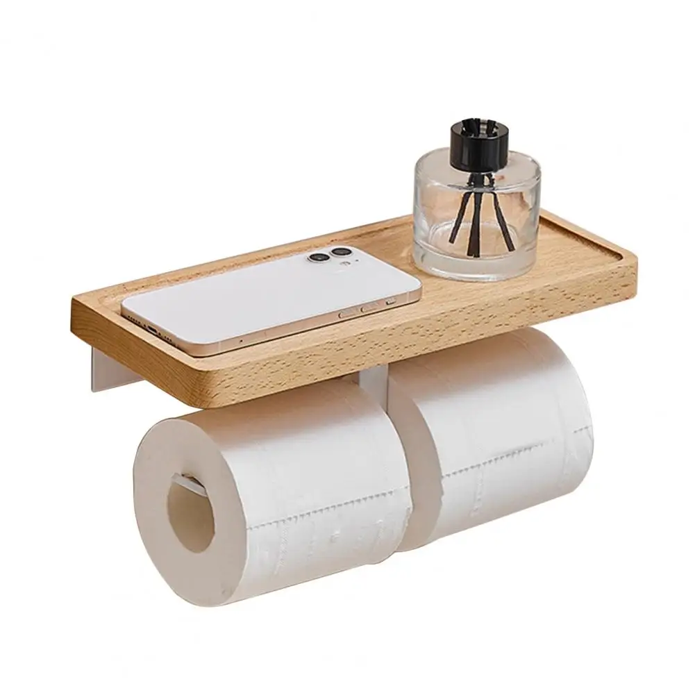 Tissue Holder Toilet Roll Holder Toilet Paper Holder Toilet Paper Rack Wooden Dual Space-saving Bathroom Gadget