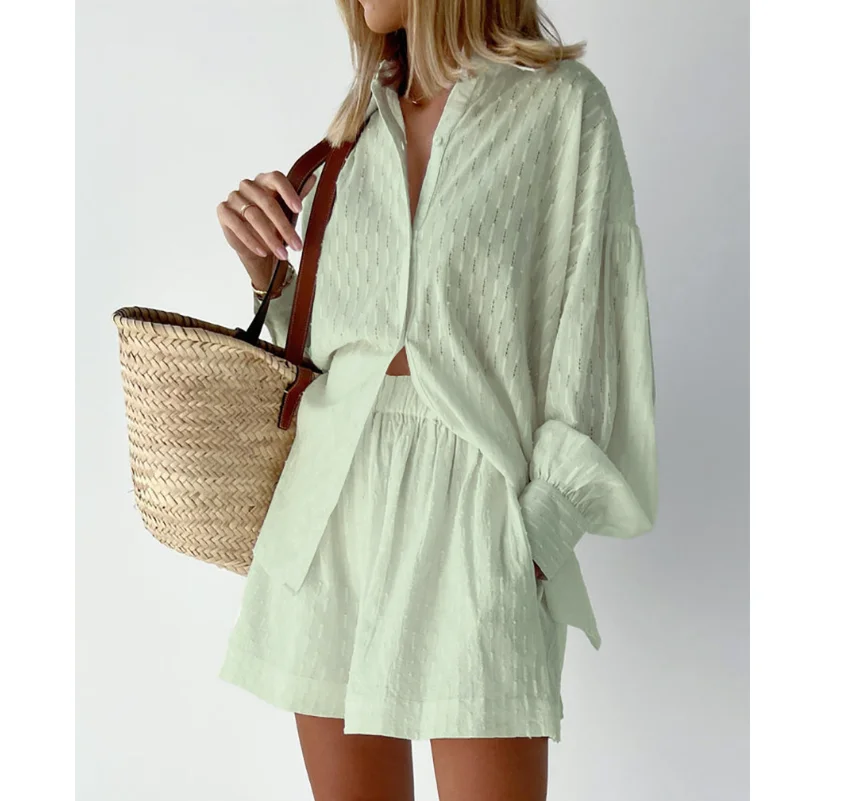 Women's Two Piece Set Outfits Summer Fashion Loose Shorts Long Sleeved Elegant…