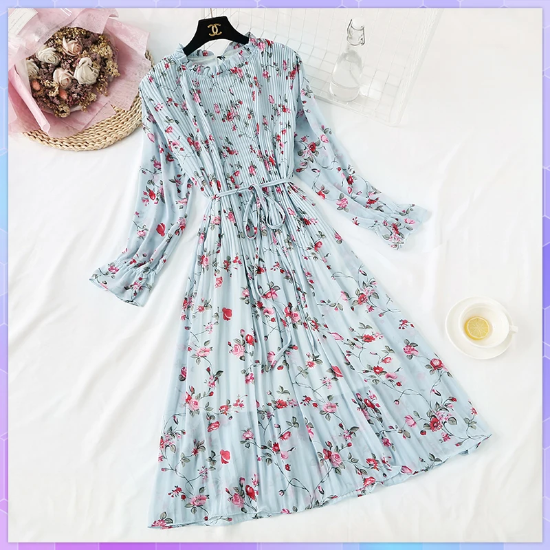 Womens Dresses Elegant Polka Dot Female Casual Flare Sleeve Office Chiffon Dot Print Dress A-Line Vintage Vestidos Para Mujer