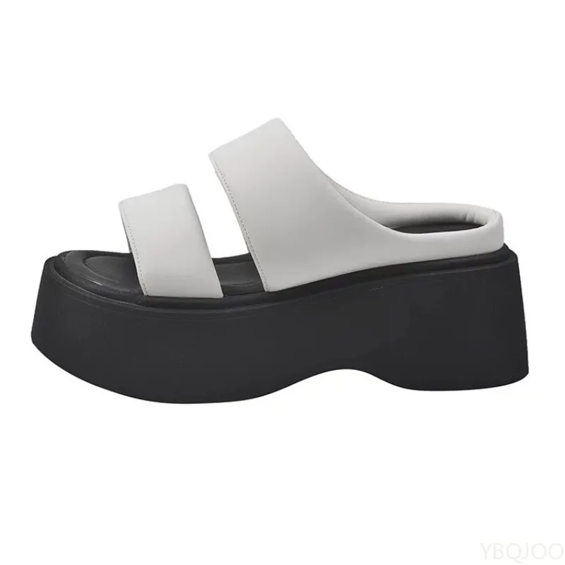Summer 2025 Women's Fashionable Wedge Heels Slides Chunky Sandals High Heels casual Woman Beach Thick Bottom comfort Flip Flops — view 5