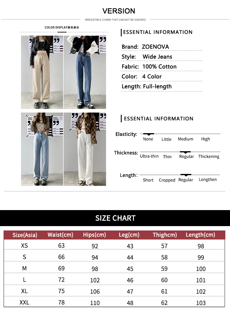 ZOENOVA Straight Leg Jeans For Women High Waist 2022 Trend Denim Pants Mom Jean Baggy Pants Casual Comfort Trousers Oversize 6