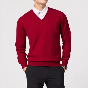 Wool Men's Sweaters V-neck Pullovers Cashmere Knitting Hot Sale Spring Autumn Sweaters Knitwear High Quality Jumpers Clothes 1