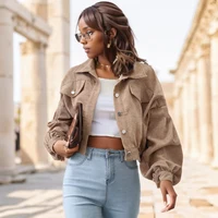 Fashion Spring Jackets for Women Lantern Sleeve Cropped baby Jacket overlay Vintage Corduroy Autumn Female Short Coat 18047