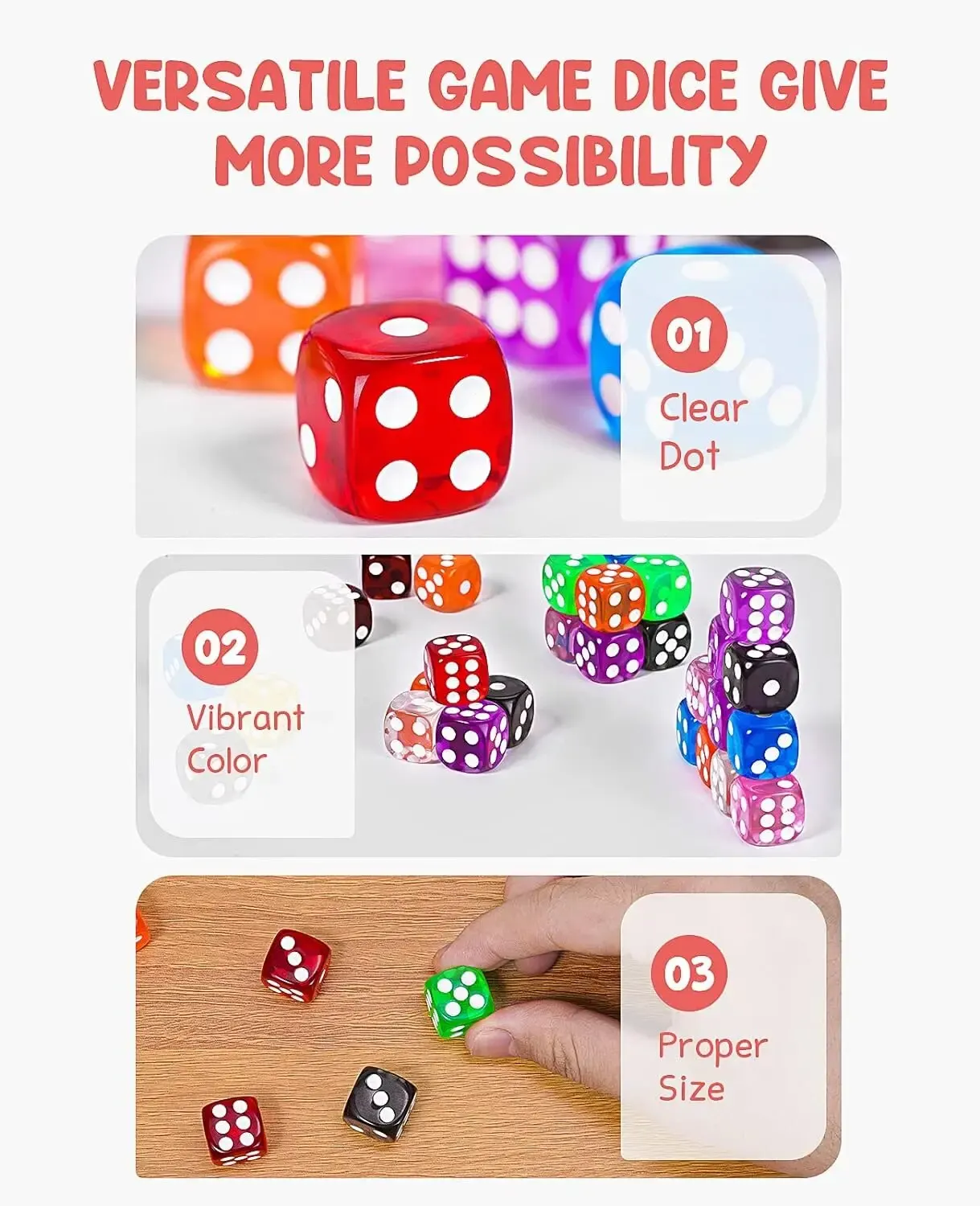 Board Games Math Toys Educational Toys 100 16mm 6 Sided Dice Set for Board Games Math Dice for Classroom with Storage Bucket 10 Colors