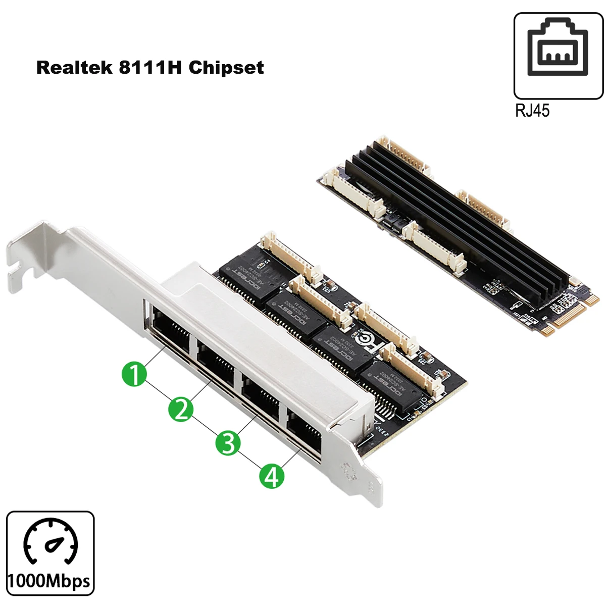 Iocrest-placa de Rede Gigabit Ethernet M.2 Pci-e Porta Portas Chave m b Chave 1000mbps 1g Nic Chipconjunto Realtek Rt8111h para Jogos - Imagem 2