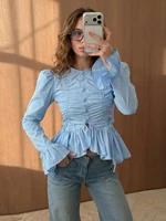Chemisier Élégant Chic pour Femme à Manches Évasées, Boutonnage Simple et Ourlet Volanté, Couleur Unie, Nouvelle Collection Printemps-Été 2026 4