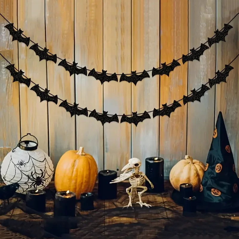 Horror Theme Halloween Decor Set: Pumpkin Witch Bat Skull Banner Garland Flags for Home Hanging and Party Decorations