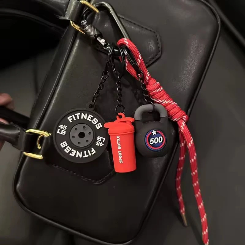 Fitness Peripheral Handmade Pendant Bag Lanyard Keychain Sports Training Dumbbell Water Cup Keychain Phone Backpack Accessory