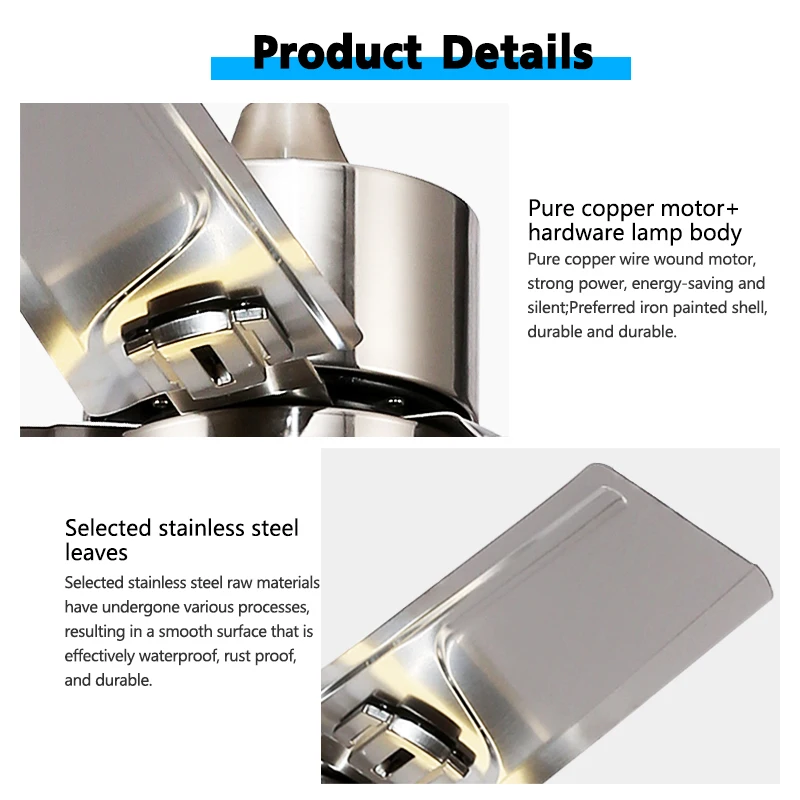 42/48/52/58inch 5 Stainless Steel Blade DC 35W Pure Copper motor Ceiling Fan with 48 LED Light and Remote Control Ceiling Fans