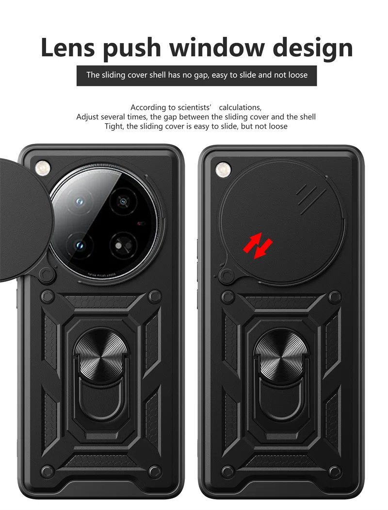 Enhanced Protective Armor Case with Slide Lens Camera Guard and Magnetic Holder Ring Cover