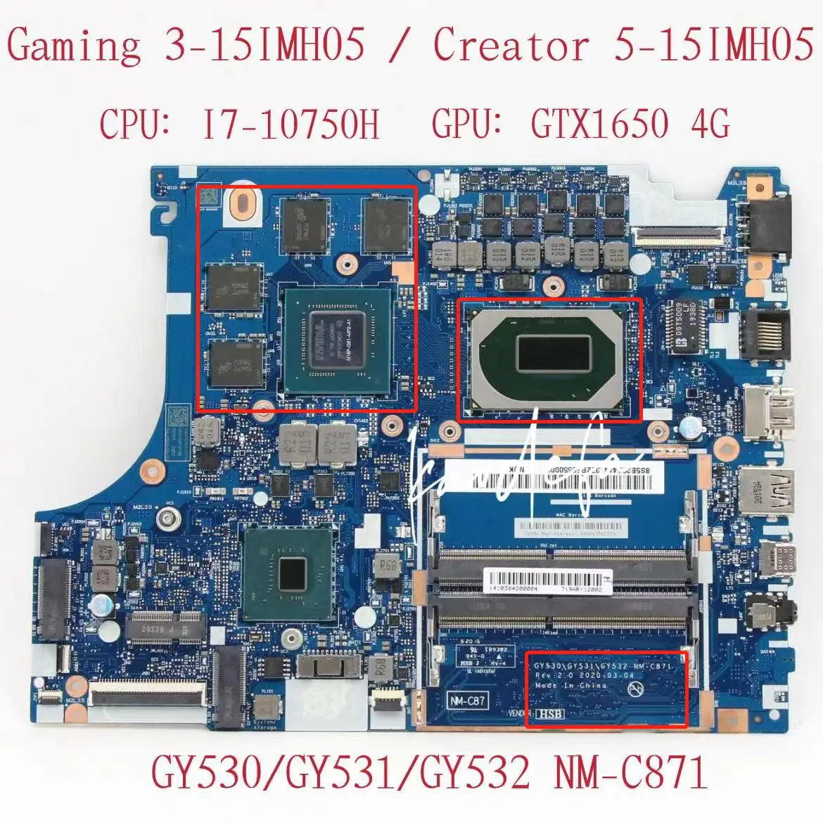 

Игровая материнская плата 3-15IMH05 для Ideapad Creator 5-15IMH05, материнская плата для ноутбука, ЦП: Стандартный графический процессор: GTX1650 4G DDR4, телефон 5B20S44485