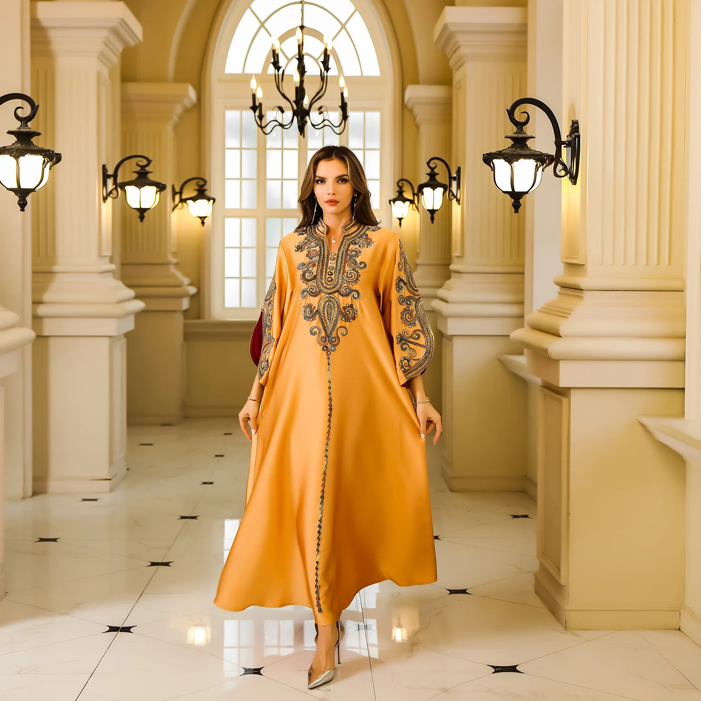 Evening Dresses Arab Long Robe Embroidery Women Party Jalabiya Eid