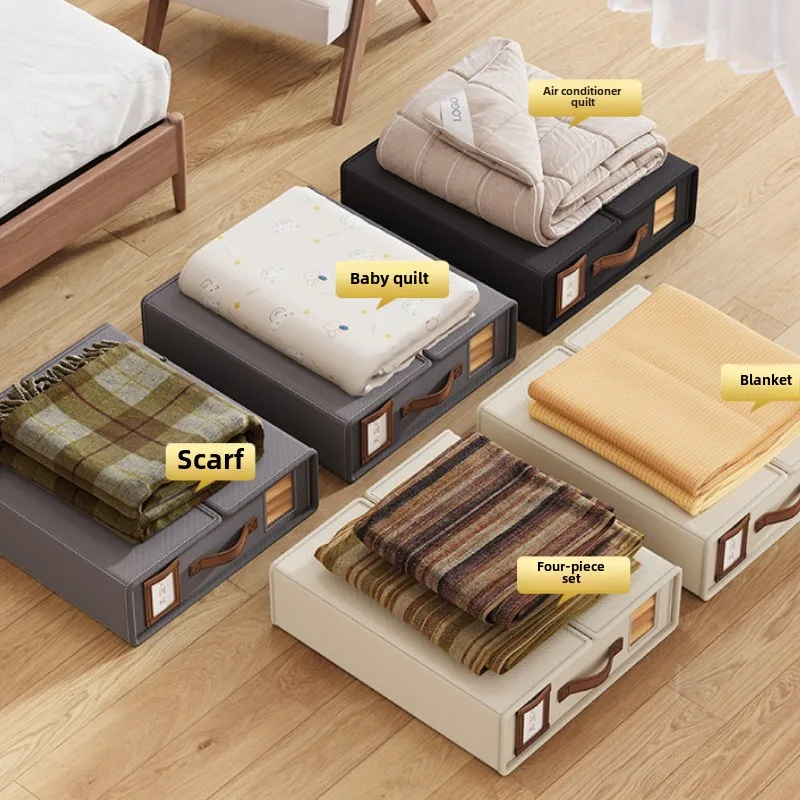 Creative Bed Sheet Storage Box Organizer Thickened Fabric Folding Window Zipper Blanket Organizer Wardrobe Bed Clothes Storage 6