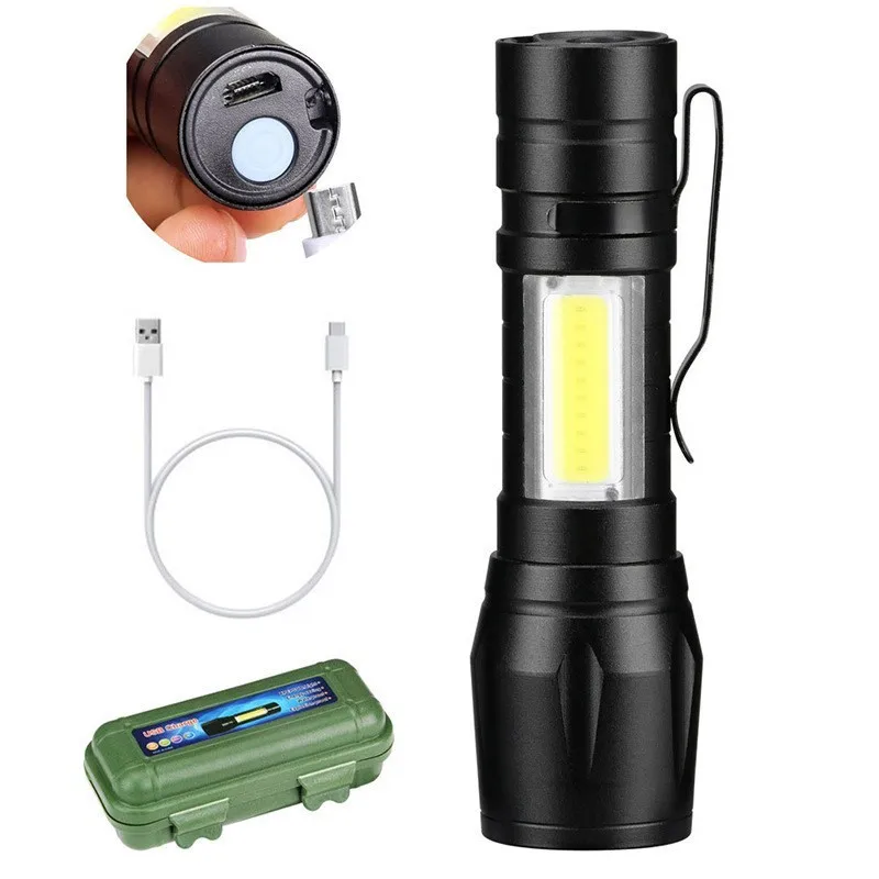 

Portable Zoom LED Rechargeable Flashlight 3 Lighting Modes Camping Light Mini Torch Built In Battery Waterproof Long Range