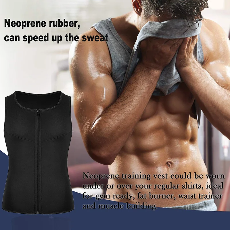 Men Waist Trainer Vest for Weight Loss Neoprene Fitness Corset Body Shaper Zip Sauna Tank Top Workout Shirt Sauna Suit Plus Size