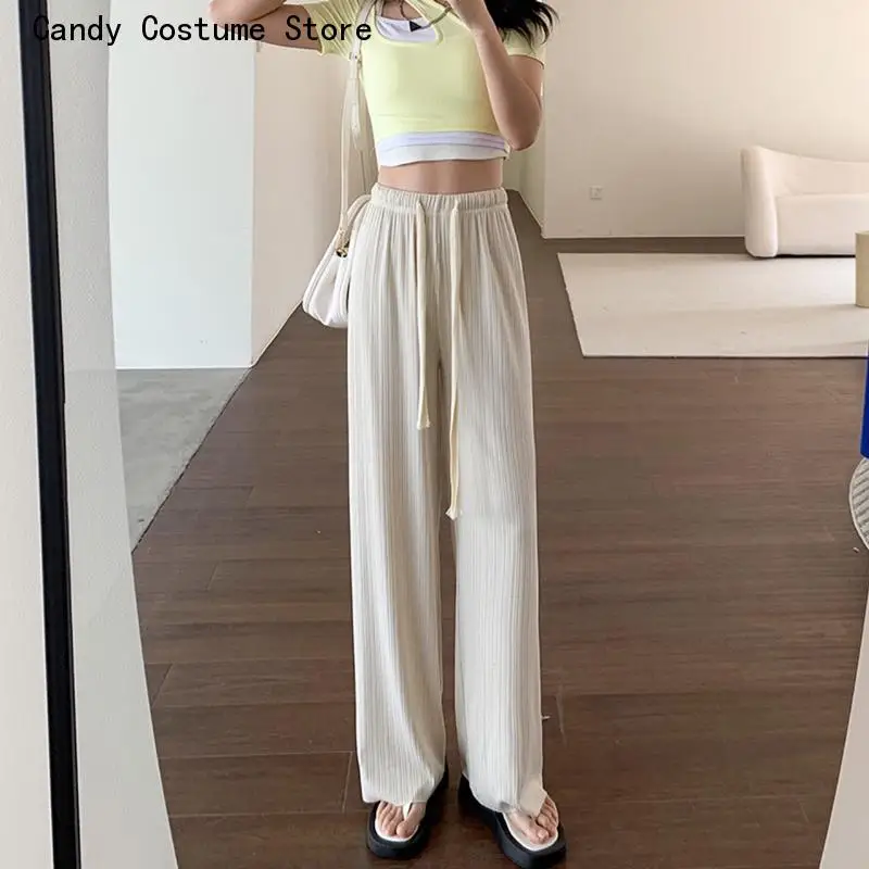 Summer Up Highwaisted Trousers Korean Casual Loose Comfort Fashion Clothingwomen's Pants Wide Leg Drawstring Lace