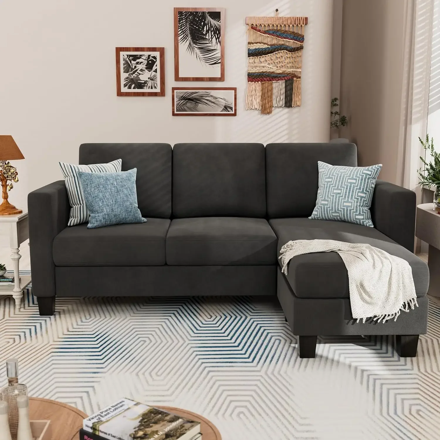 

Convertible Sectional 3L-Shaped Couch Soft Seat with Modern Linen Fabric,Space-Saving Sofas for Living Room,Apartment and Office