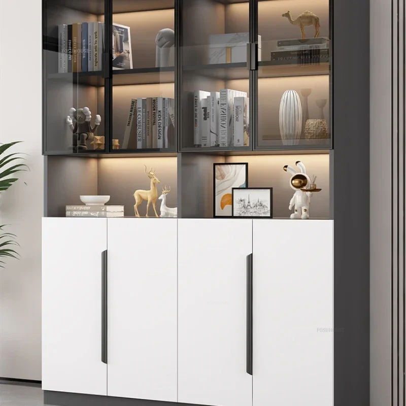 Light Luxury Bookshelf Home Floor Bookcase Shelf Display Stand Multi-layer Book Shelf with Glass Door for Living Room Furniture