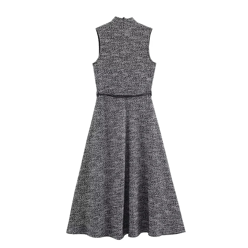 Chic Fashion Texture Long Dresses for Women Sleeveless With Belt Midi Dress Woman Party Womens Dresses Casual Female Dress