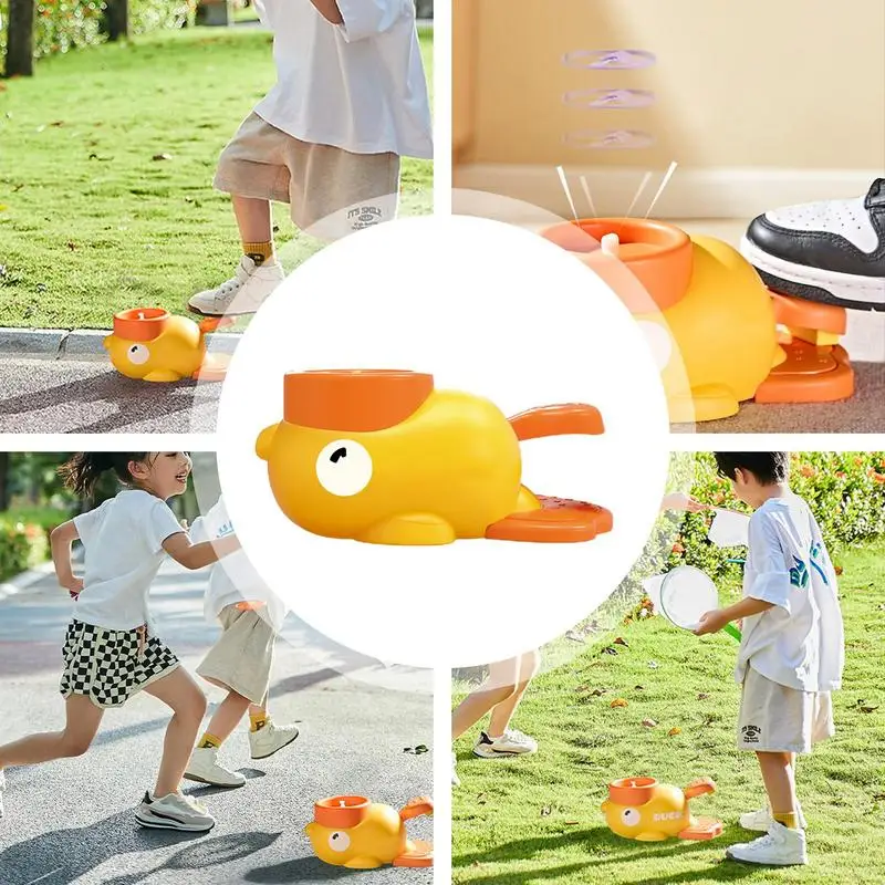 Flying Disc Catching Toy Duck Design Launcher Toy Kit Step-on Flying Saucer Launch Set Outdoor Toys For Boys Girls