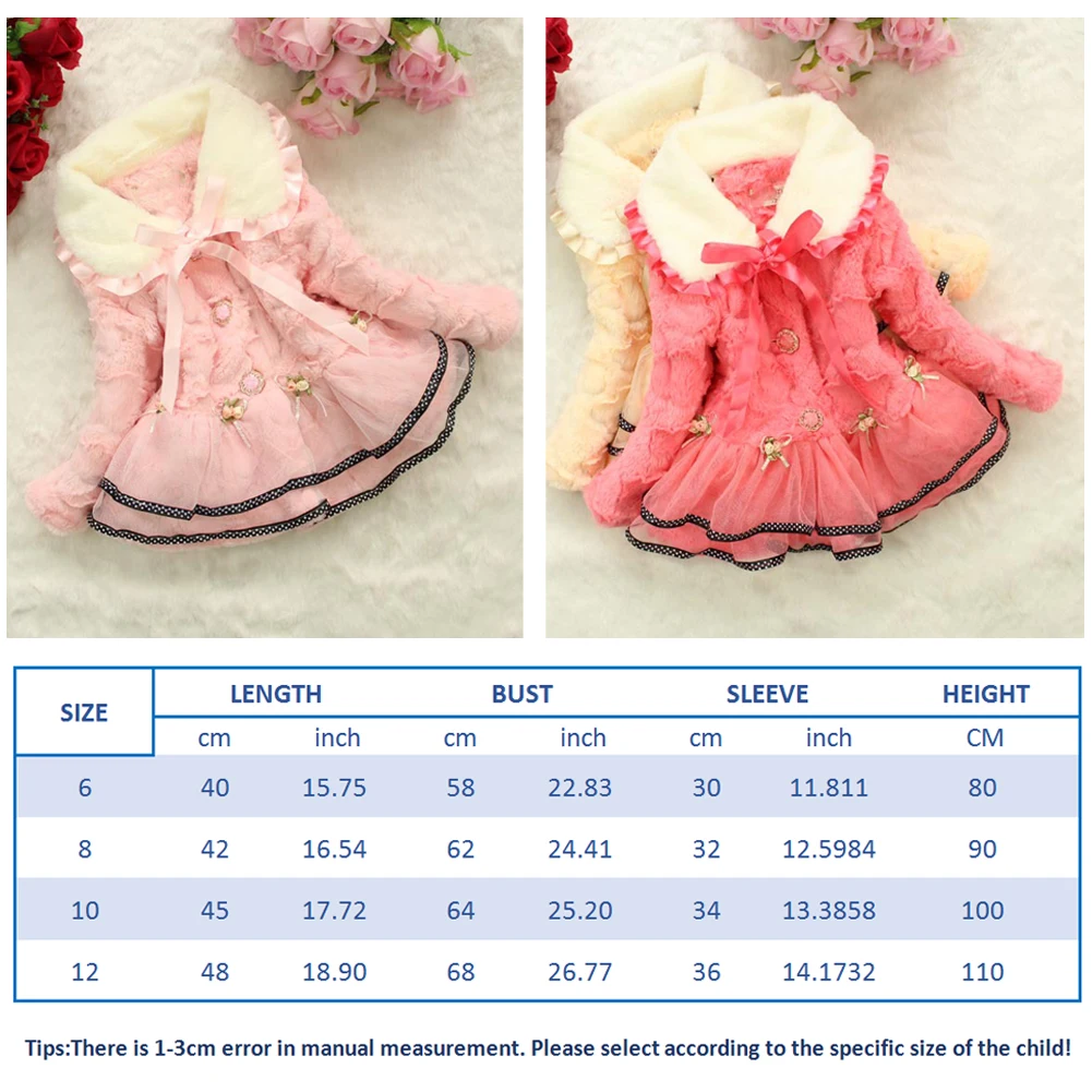 Baby Girls Princess Coat,Children's Cotton Coat,Long Sleeve Warm Jacket,Winter Parka,Bow Outwear,Toddlers Flower Plush Overcoat