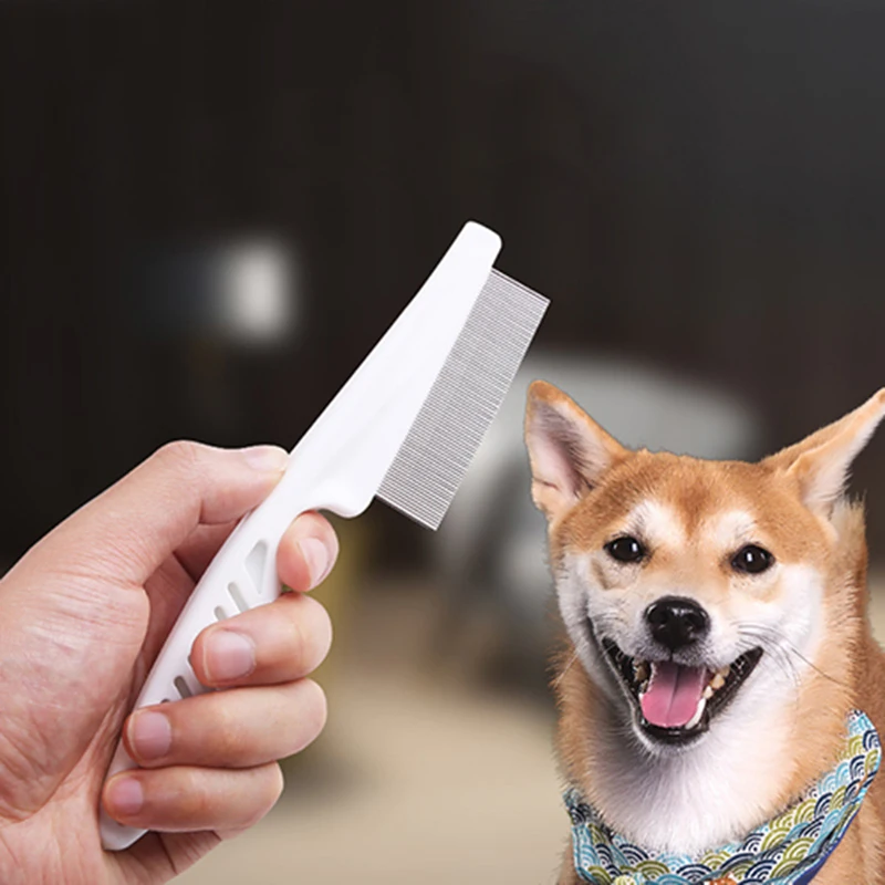 벼룩 빗 개 고양이 털 제거 브러시, 스테인레스 스틸, 치밀한 치아 인라인 빗, 휴대용 애완 동물 범용 그루밍 청소 용품