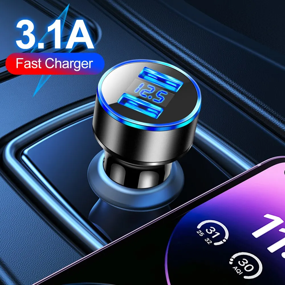 Phone charger Dual USB 12.5V Voltage Display Car Charger Cigarette Lighter Smart Phone USB Adapter Mobile Phone Charger Fast Charging