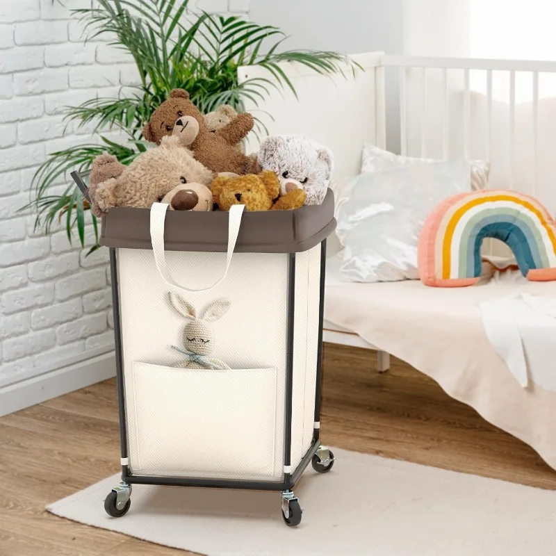 Laundry Basket with Wheels and Handle, 160L Large Rolling Laundry Basket 2 Section Hamper with Wheels