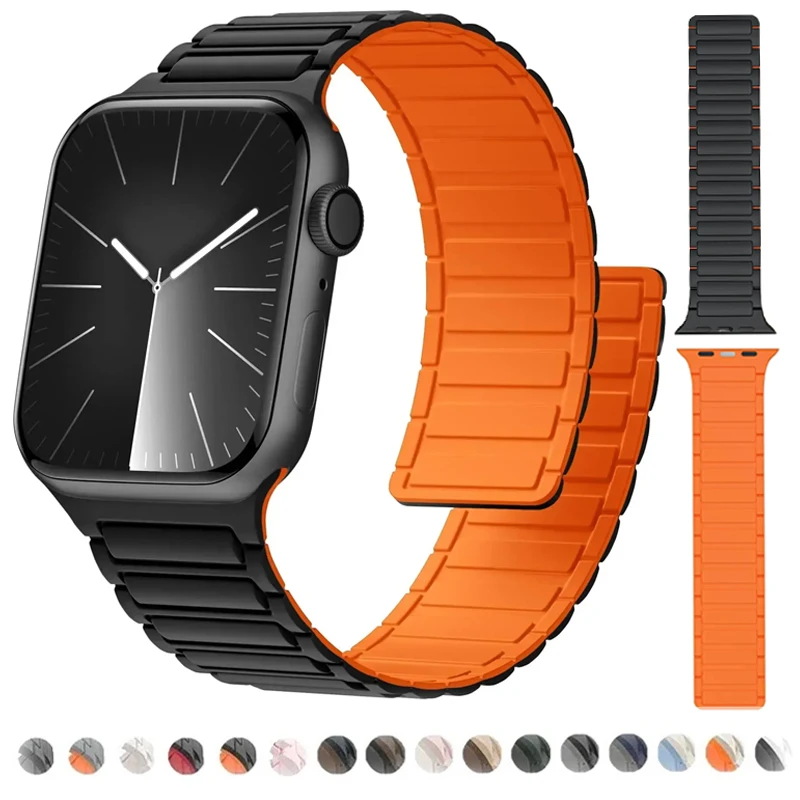 

Magnetic Silicone Strap for Apple Watch Ultra 2 Band 49mm 44mm 45mm 42mm 40mm 41mm Bracelet for IWatch Series 9 8 7 6 5 4 SE 3