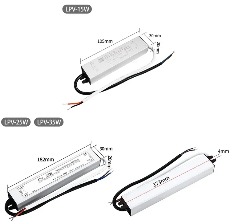 Description Picture 6 of itemLPV-35-48 IP67 Waterproof Switching Power Supply AC to DC 35W 100-240VAC 48VDC 0.72A LED Strip Industrial Drive