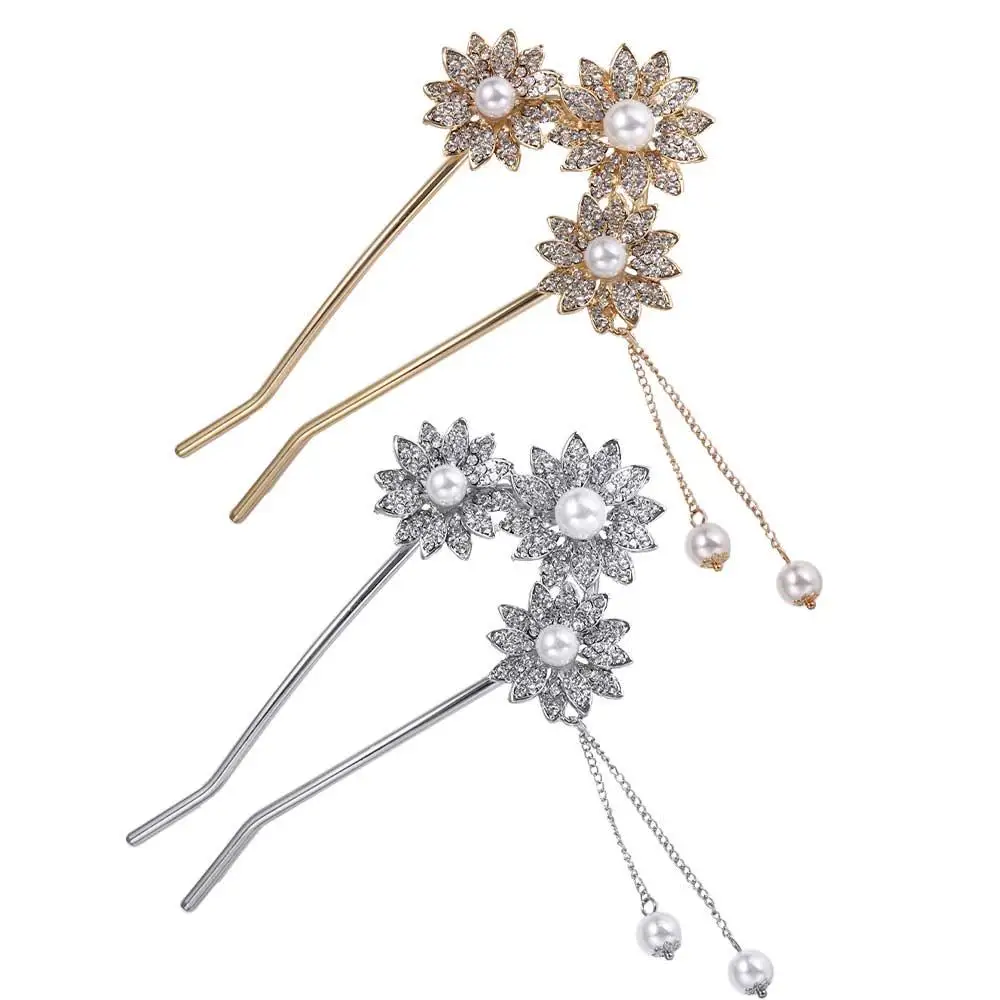 

Hairstyle Design Tool Ancient Headwear Flower Diamond Ancient Style Hairpin Hanfu Hair Sticks U Shaped Hairpin Pearl Hairpin