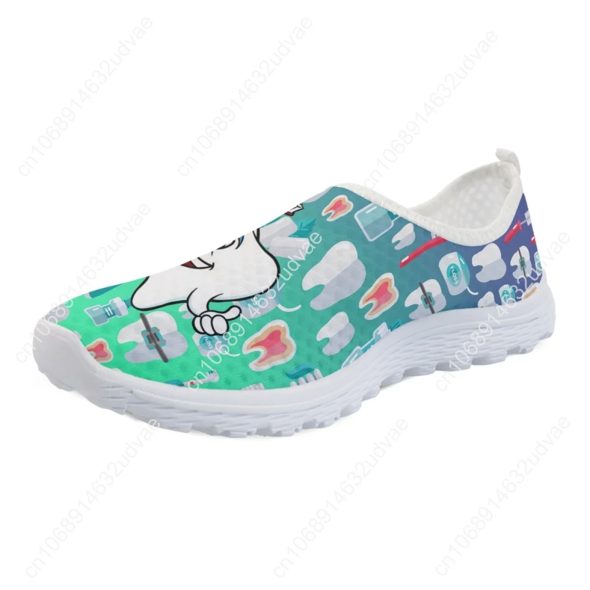 Casual Slip On Dental Shoes for Woman Cartoon Tooth/Dentist Gradient Pattern Flat Sneakers Mesh Ladies Light Loafers