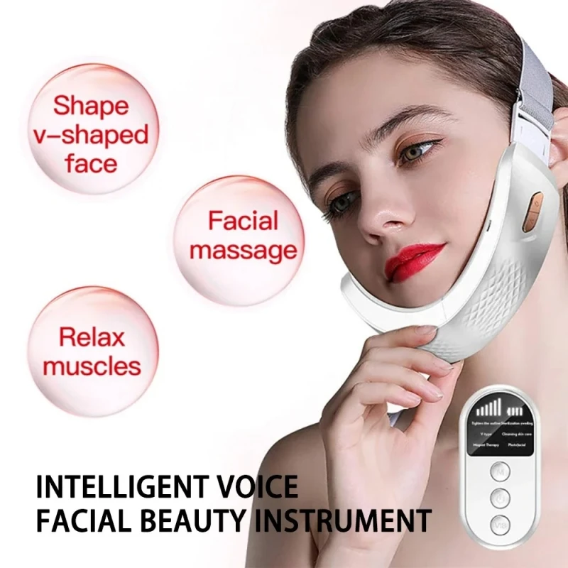 Face Lifting Device EMS Facial Massager Double Chin Remover V-Line Up Lift Belt Face Slimming Beauty With Remote Control new 3d 16 line green laser level rotatable remote control laser level 360 vertical