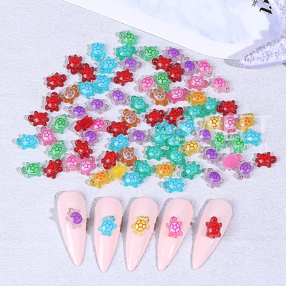 50/100pcs Mixed Mini Luminous Turtle Nail Charms 3D Dopamine Colored Resin Nail Art Decorations DIY Crafts Manicure Accessories
