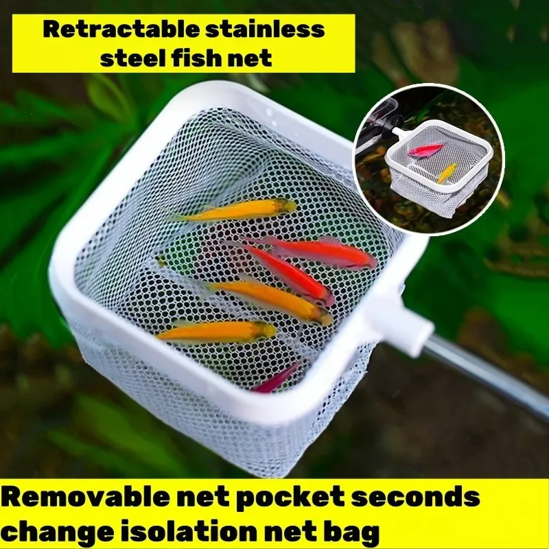 Aquarium Square Fishing Net With Suction Cup Extendable Long Handle Fishing Gear For Catching Fish Shrimp Tank Clean Supplies 5