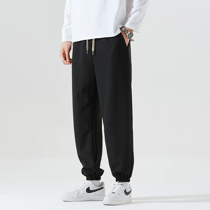 Men's Spring Autumn Elastic High Waisted Solid Pockets Pleated Harlan Lantern Sports Casual Loose Trousers Fashion Pants